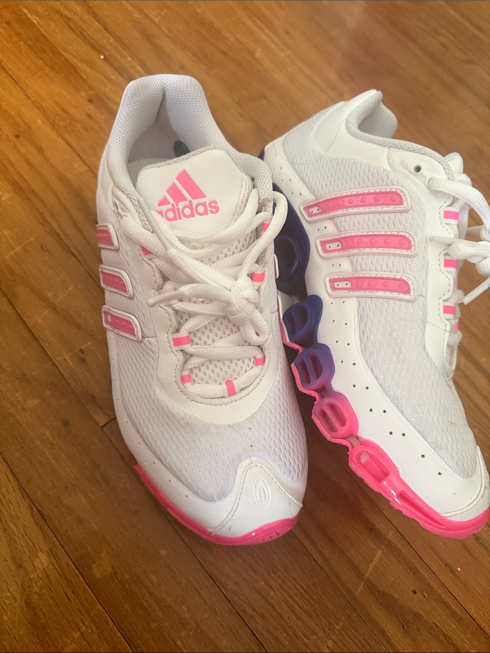 adidas Women’s White Sneakers with Pink Accents
